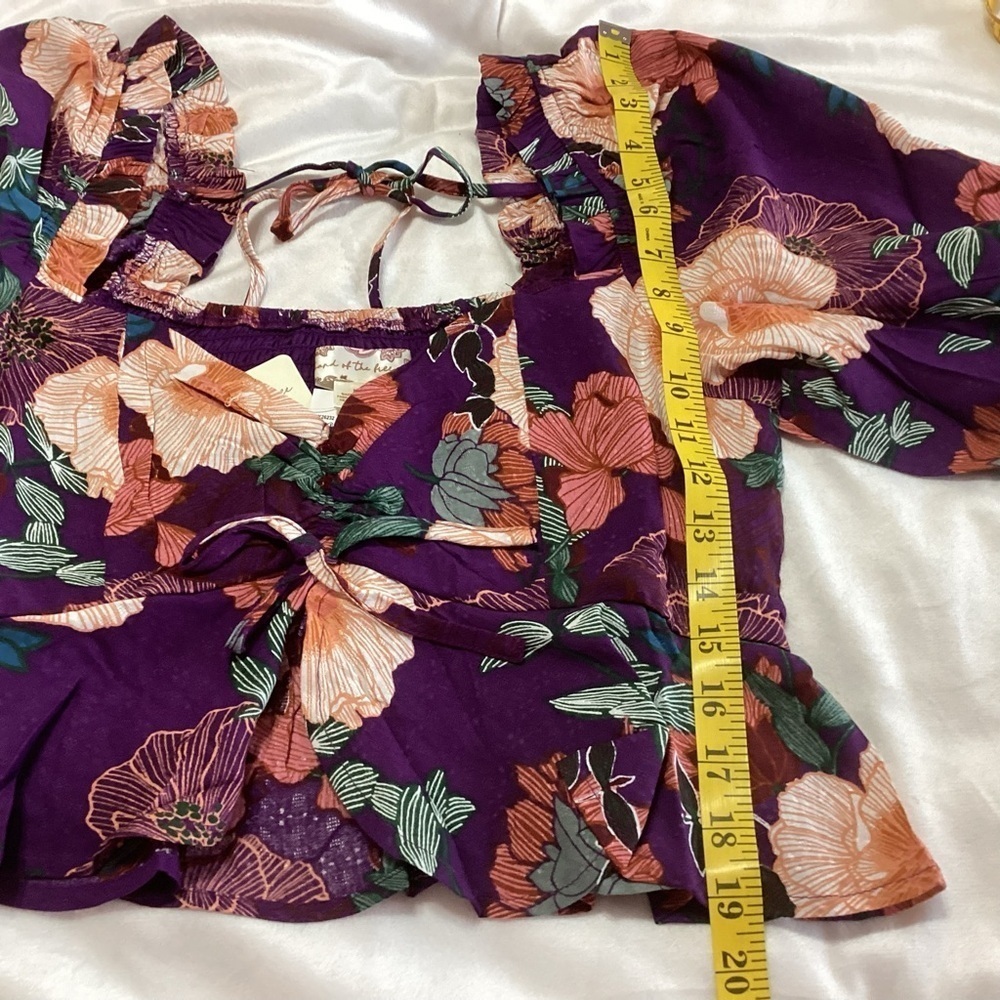 NEW Band of The Free Floral Crop Top Purple M Boho - Picture 8 of 9